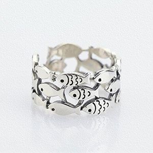 S925 SCHOOL VINTAGE 10MM WIDTH OPEN FISH RING